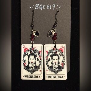 Wednesday Addams Earrings Dangle Acrylic Double Sided with bat Accent